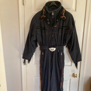 Bogner Women's Ski/Snowboard Suit One Piece Size 10 Black w/Fringe Embroidered